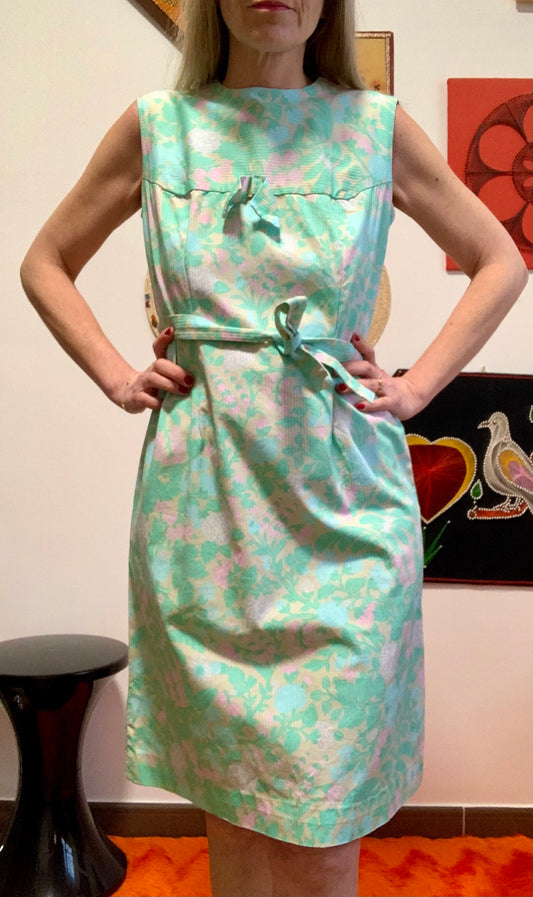 Robe à fleurs Ceinturée Robe Chic Vintage 1970 Deadstock Paris France