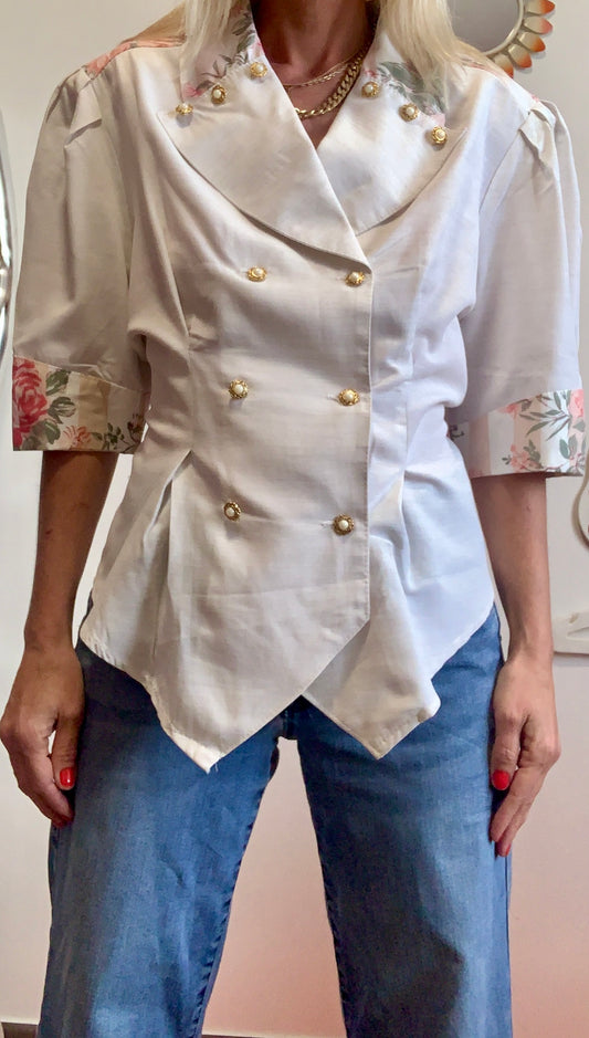 Veste Chemisier Fleurs France Pur Vintage 1980 Chic