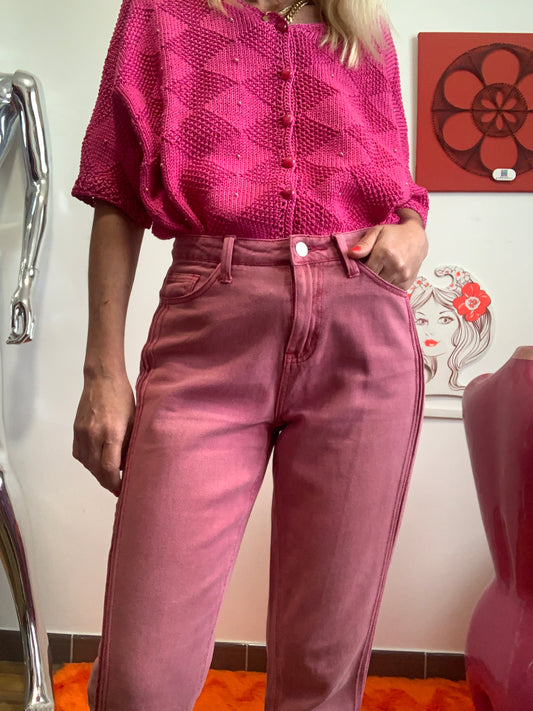 Jean denim rouge Boohoo Coupe Mom
