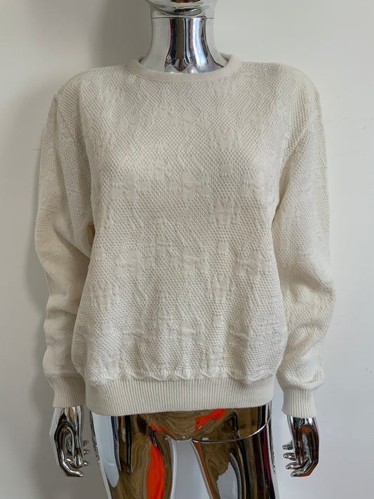 Pull Motifs fleurs laine ton sur ton Vintage Deadstock 1980 France