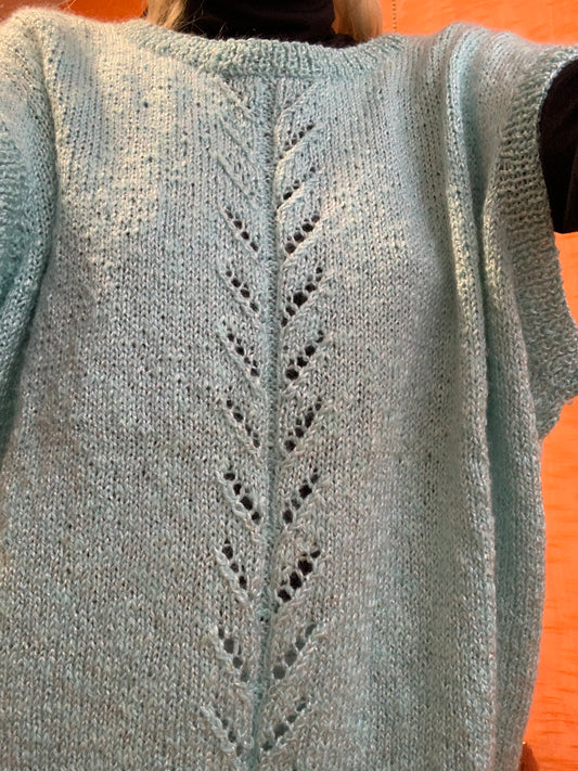 Pull Tricot Fait main Vintage Turquoise 1980