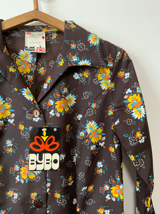 Robe Blouse boutonnée A fleurs Vintage Deadstock 1970 France