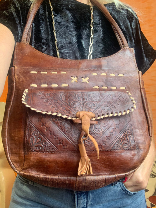 Sac à main cuir marron Sac Ethnique Vintage Bohème