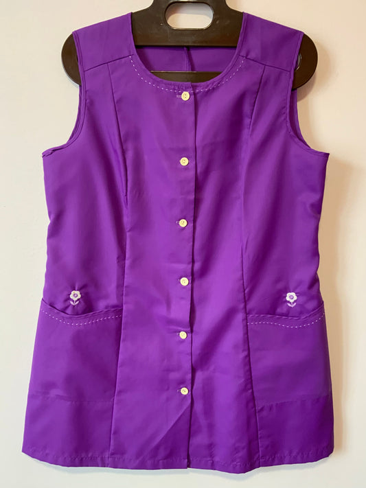 Robe Blouse Nylon Violette et Fleurs brodées Vintage 1970