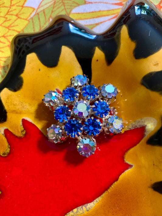 Broche ancienne pierres brillantes bleues Vintage Chic