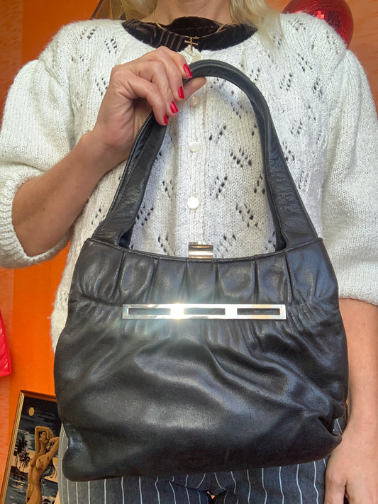 Sac à main Cuir noir Stylé Cuir noir Vintage Très Ancien