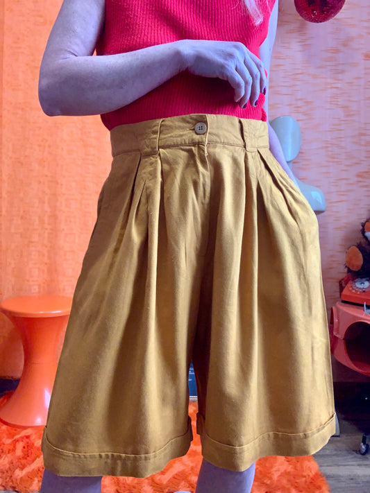 Bermuda taille haute couleur moutarde Vintage 1990