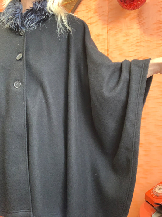 Superbe cape avec col fourrure synthétique Vintage 1980/90