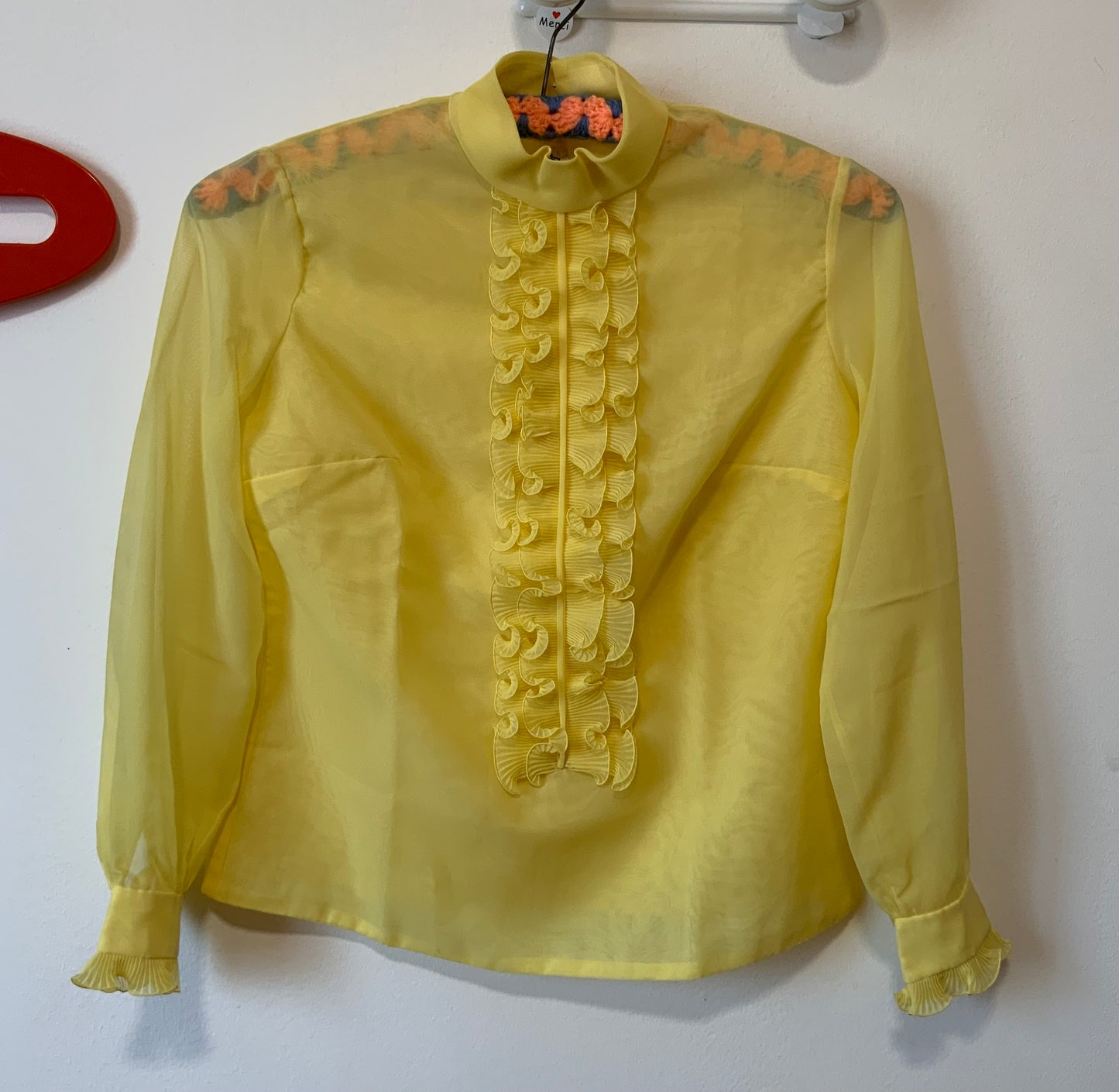 Chemisier voilée jaune et Frous Frous France 1970 Pauquet