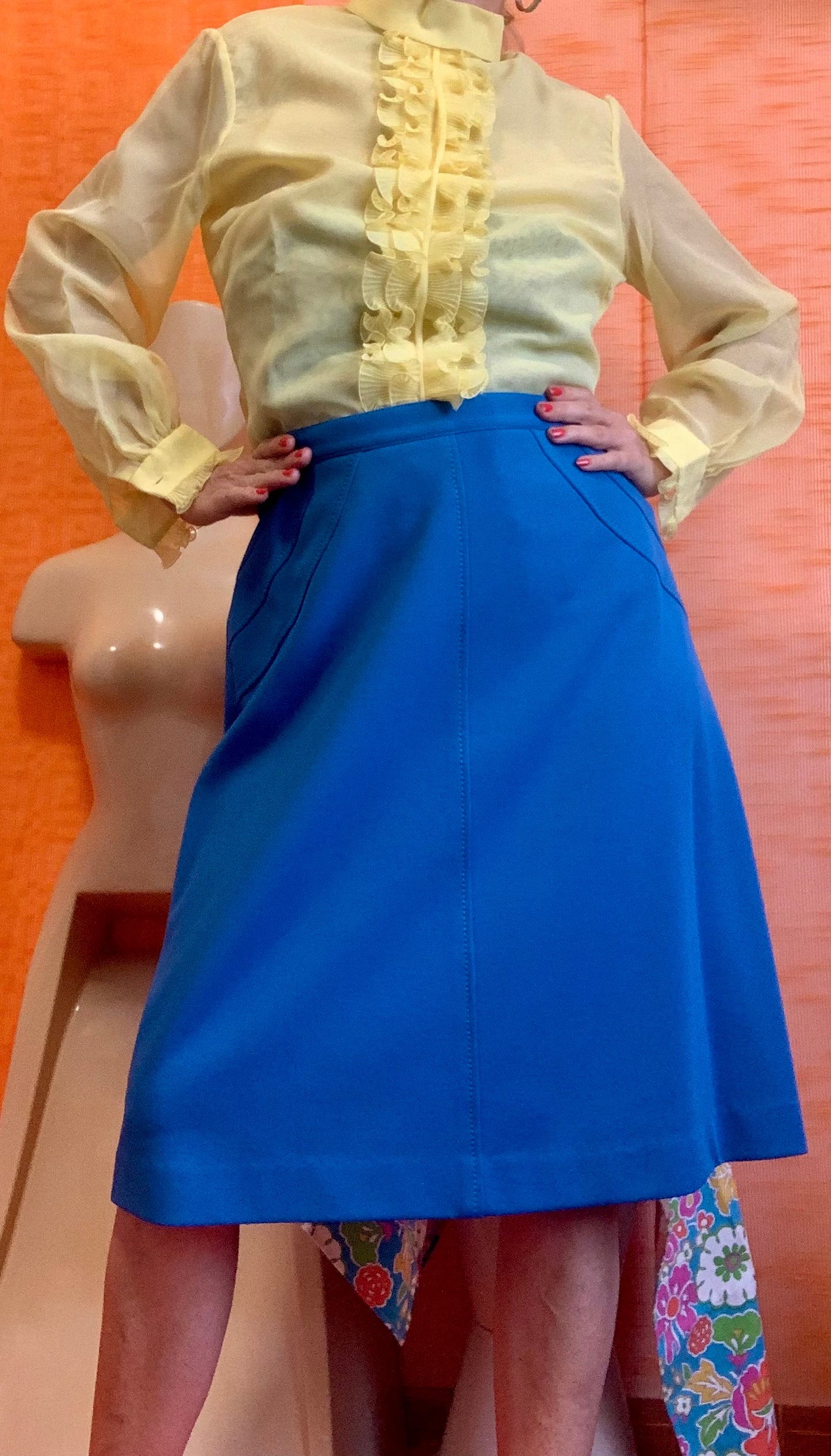 Jupe surpiquée 1980 Bleu Vif Vintage