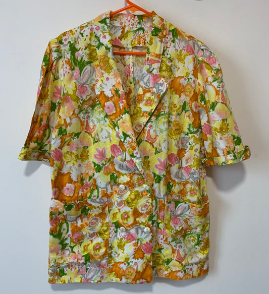Veste croisée à fleurs faite main Vintage à Volume 1980