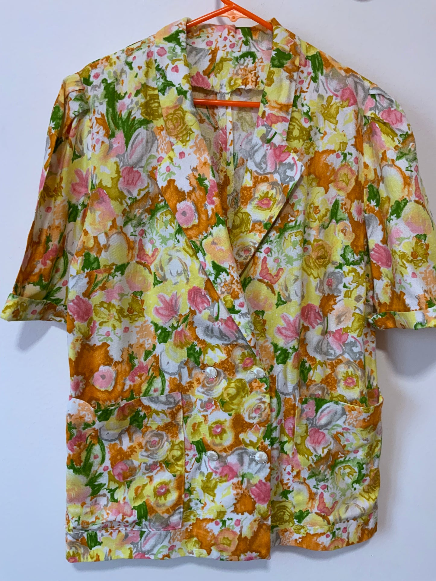 Veste croisée à fleurs faite main Vintage à Volume 1980