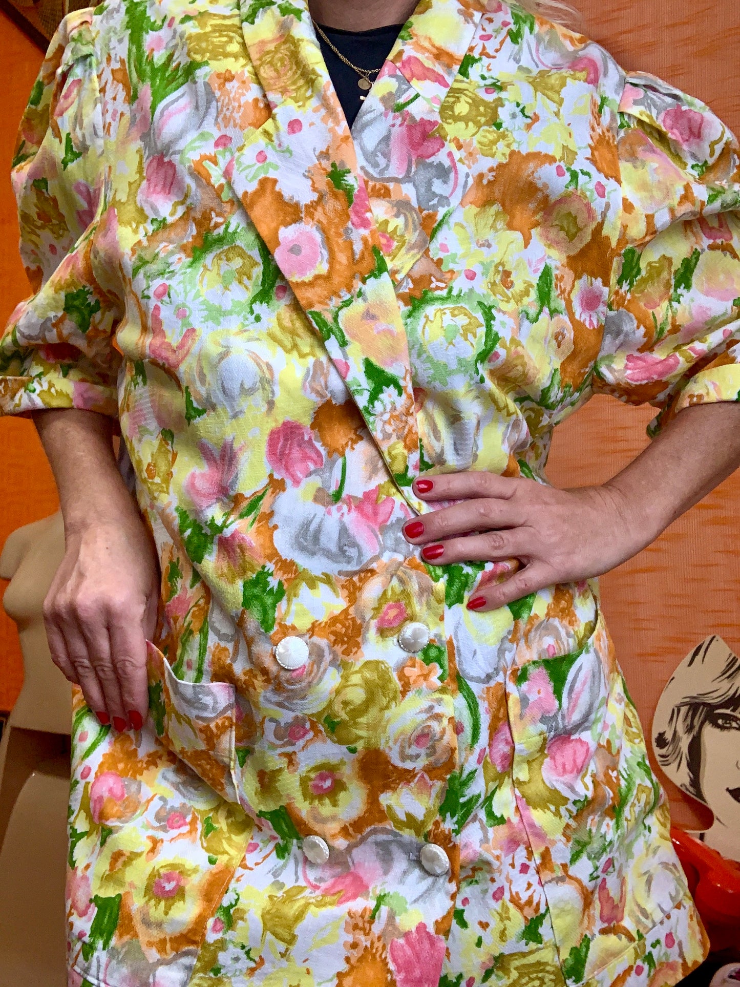 Veste croisée à fleurs faite main Vintage à Volume 1980