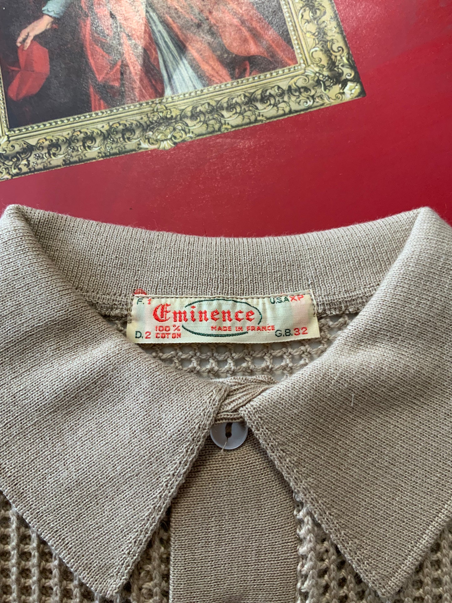 Superbe top polo coton Vintage ajouré Deadstock Neuf Eminence Stylé 1970