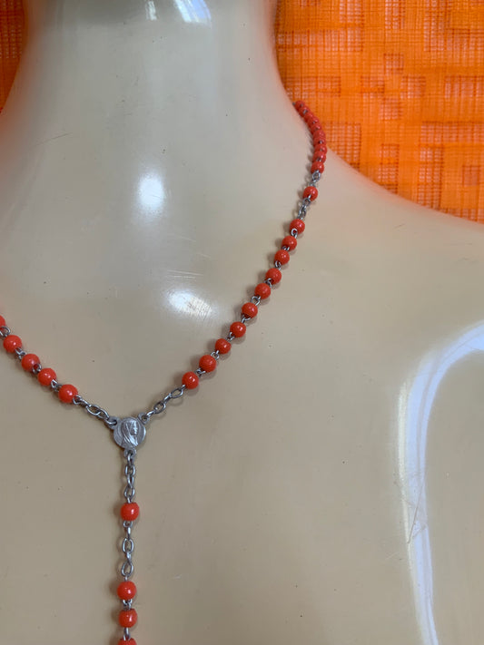 Collier Chapelet boules oranges Vintage Ancien