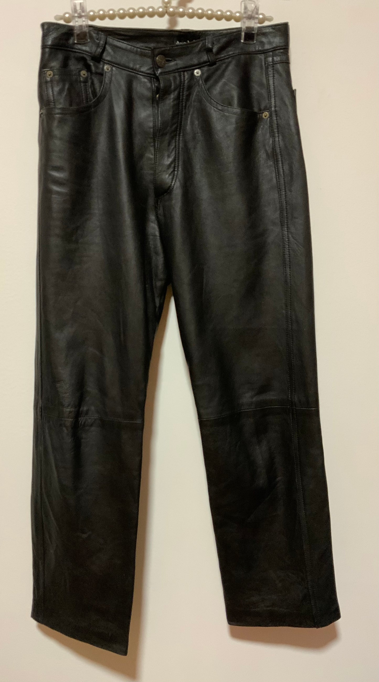 Pantalon Cuir Noir Vintage 1990 Paris France