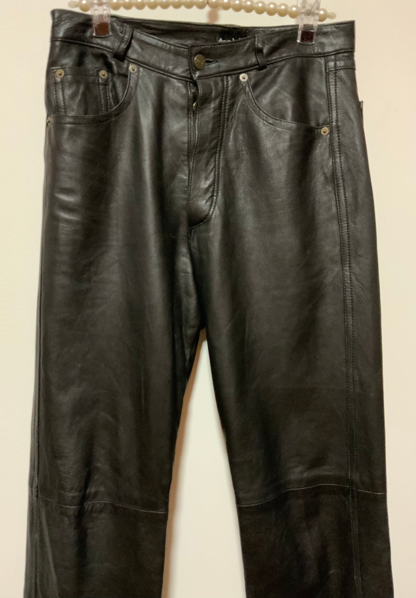 Pantalon Cuir Noir Vintage 1990 Paris France