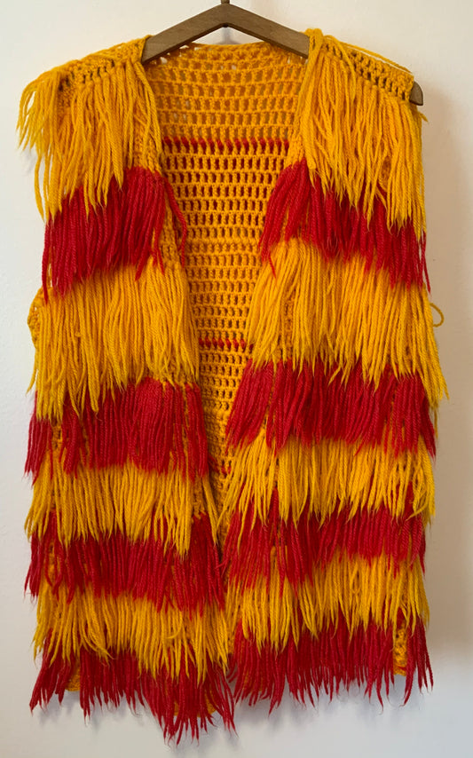 Incroyable Gilet Tricot Laine Fait Main 1970 Original