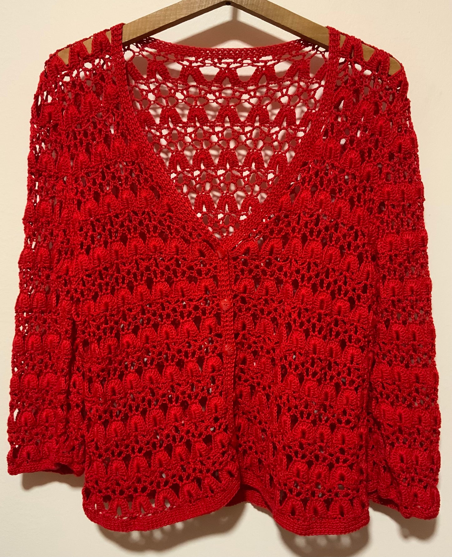 Gilet Mailles crochet couleurs Framboise Vintage