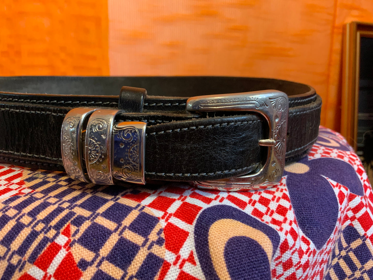 Ceinture Western Cuir Noir Vintage 1990