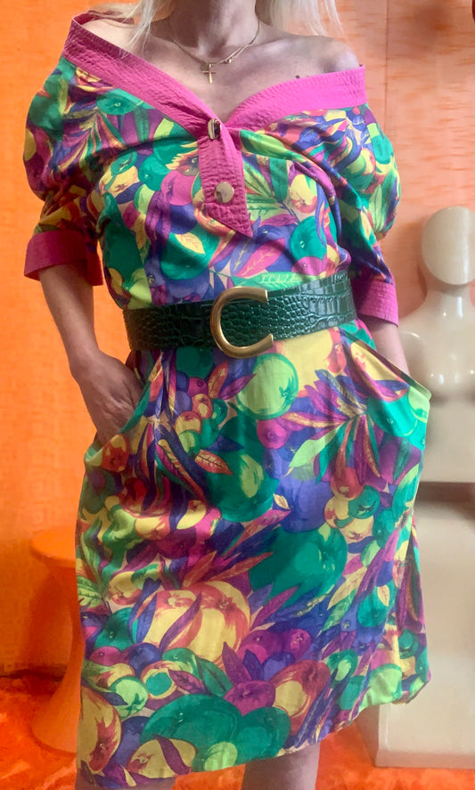 Robe à fleurs Vintage 1980 Rose Creation Confection