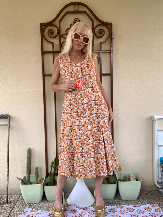 Robe Blouse à Fleurs oranges Vintage Deadstock 1970 Neuve France