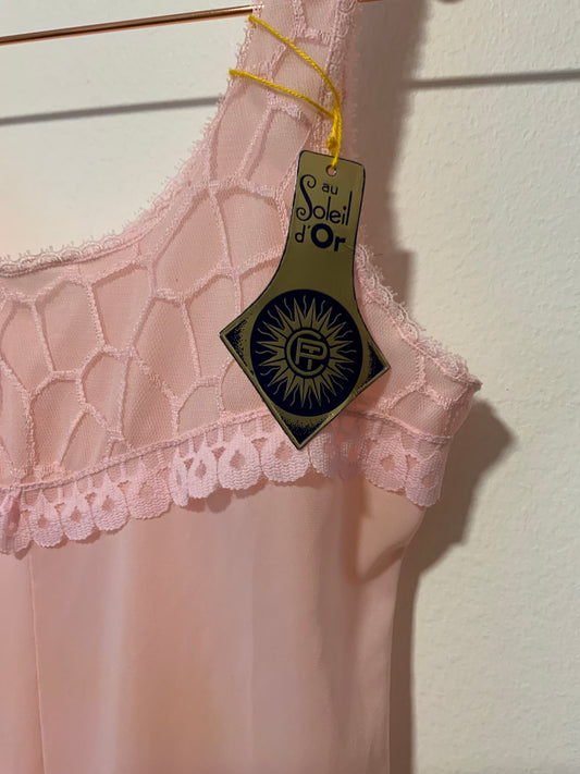 Mini robe Nuisette rose pâle Dentelle Vintage 1970 Deadstock France