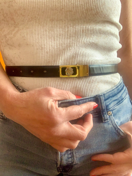 Ceinture cuir boucle fleur Vintage Ancien