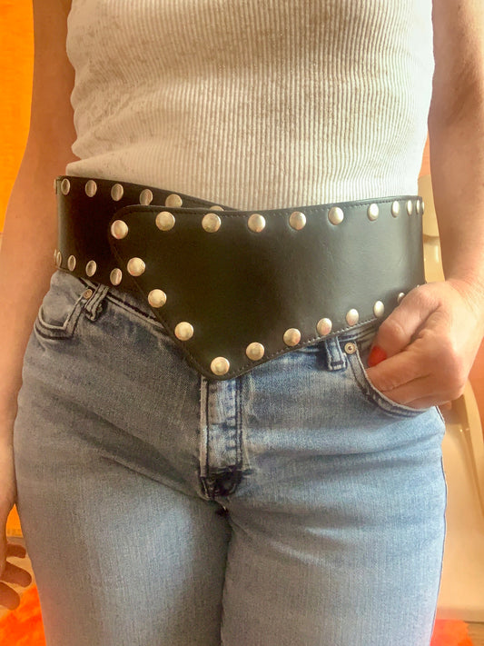 Ceinture Cuir Vinyle noir Ajustable Vintage Made in France 1990