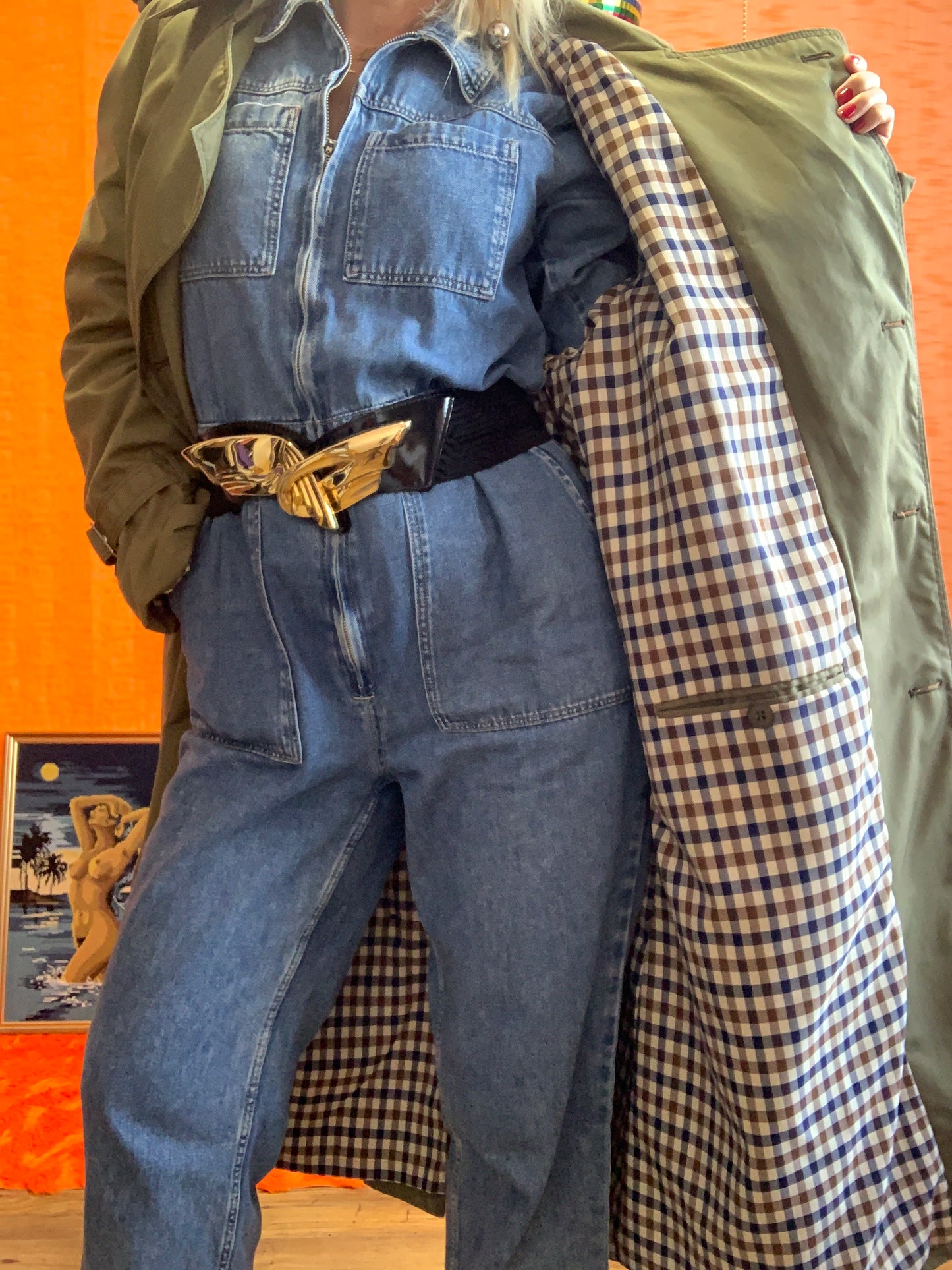 Très beau trench Kaki et Ecossais Vintage Élégance 1980