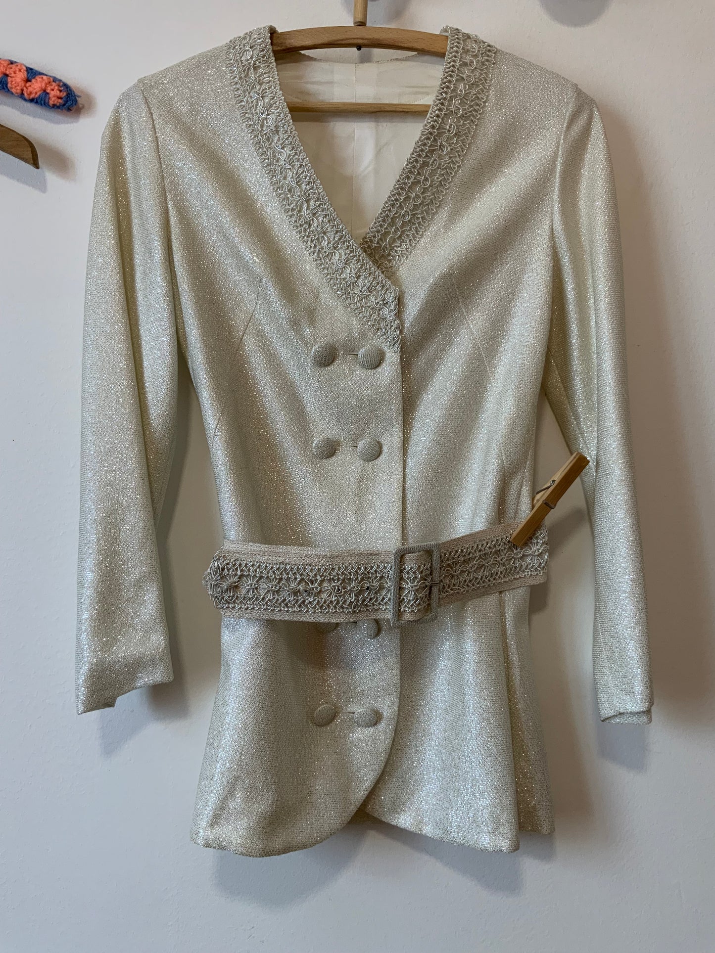 Somptueux Ensemble Fait Main Pailleté Disco Pépite Vintage 1970 Strass