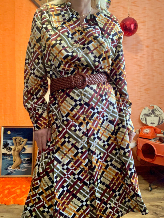 Sublime Robe a motifs géométriques Col pelle à tartes Vintage Création