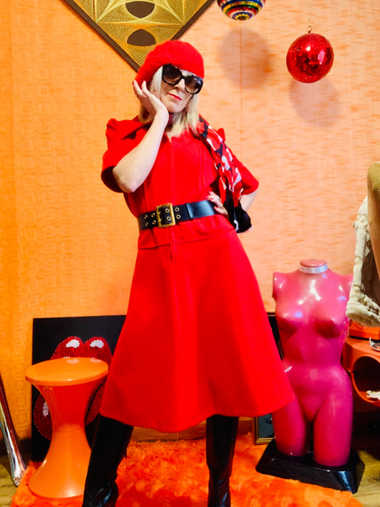 Robe Rouge Col pelle à tartes Vintage 1970