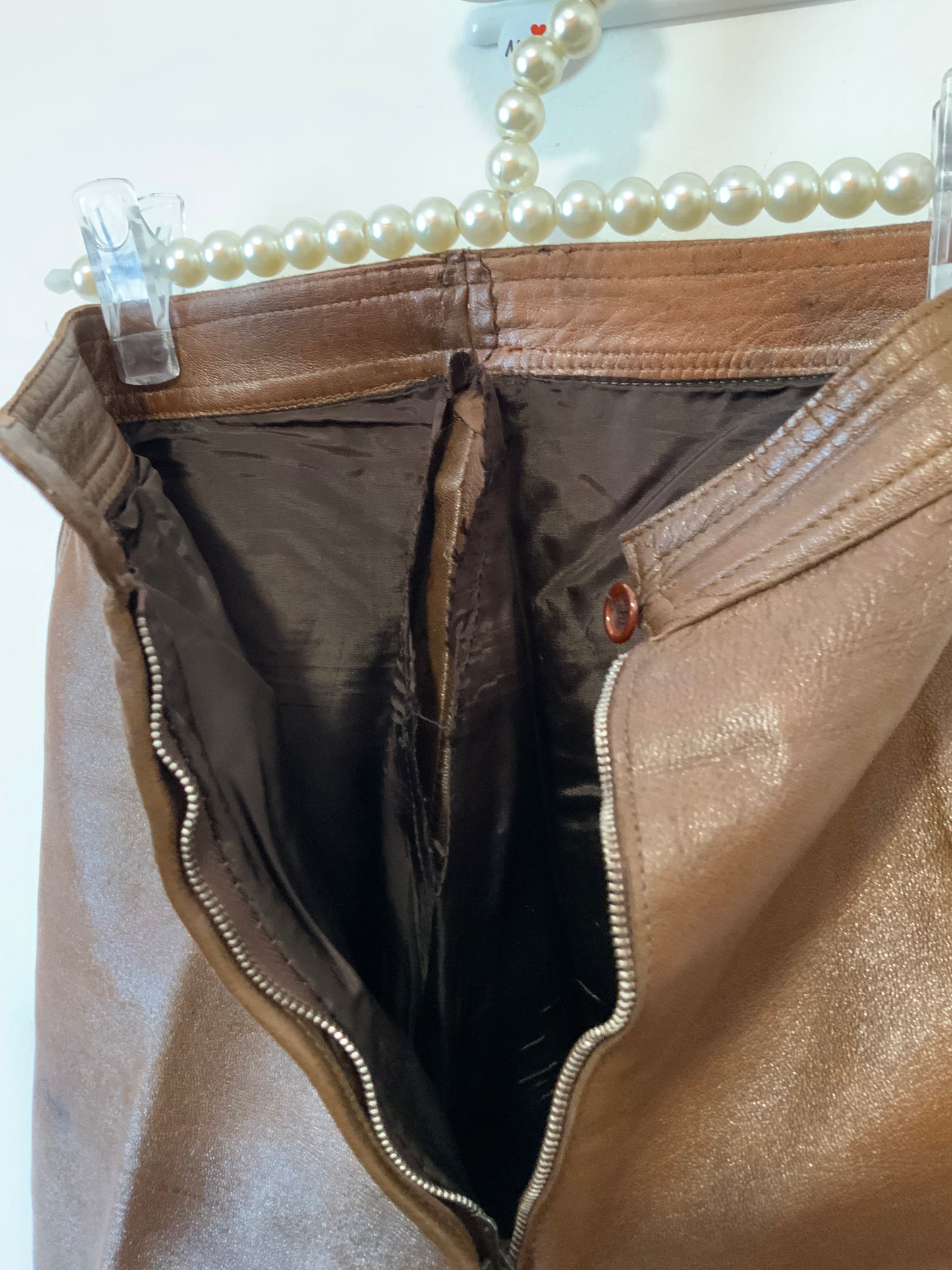 Incroyable Pantalon 70pants Pattes d’éléphant Flare Cuir Marron Unique