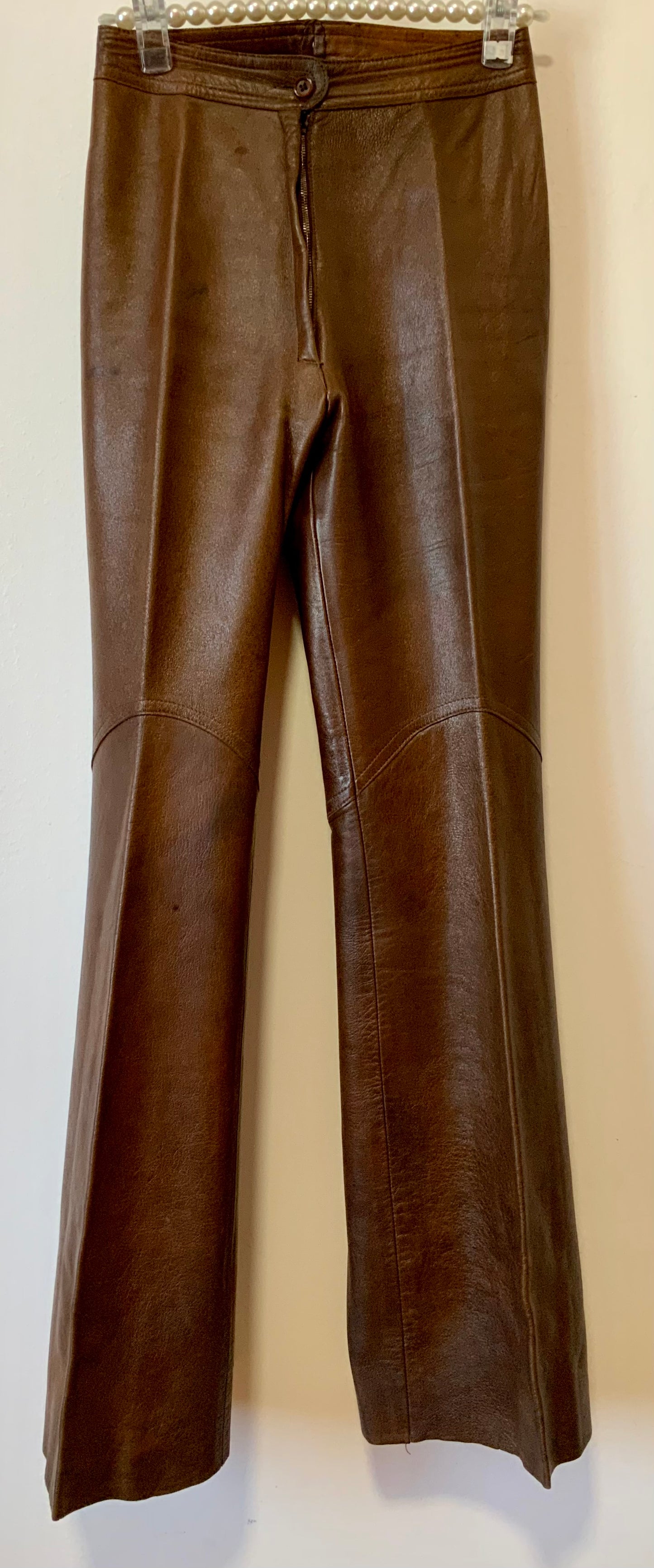Incroyable Pantalon 70pants Pattes d’éléphant Flare Cuir Marron Unique