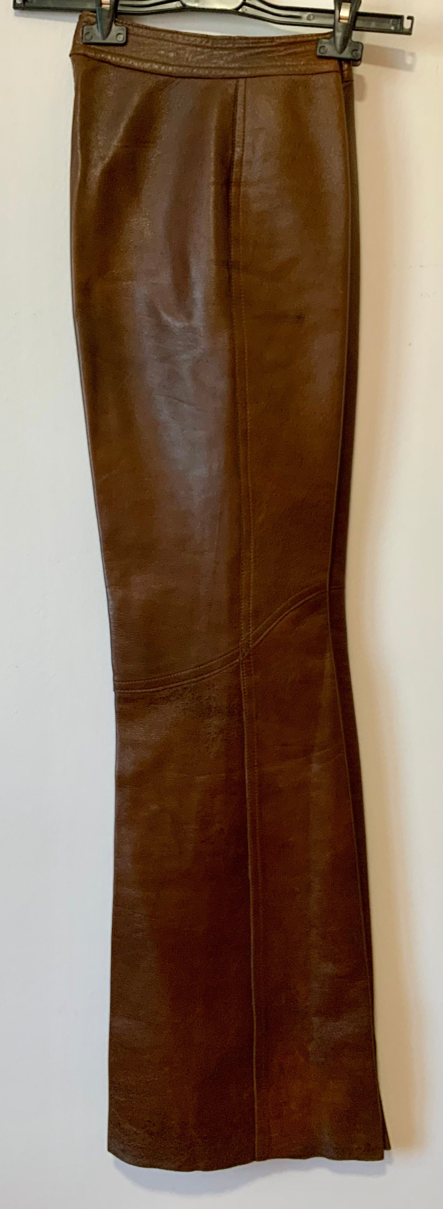 Incroyable Pantalon 70pants Pattes d’éléphant Flare Cuir Marron Unique
