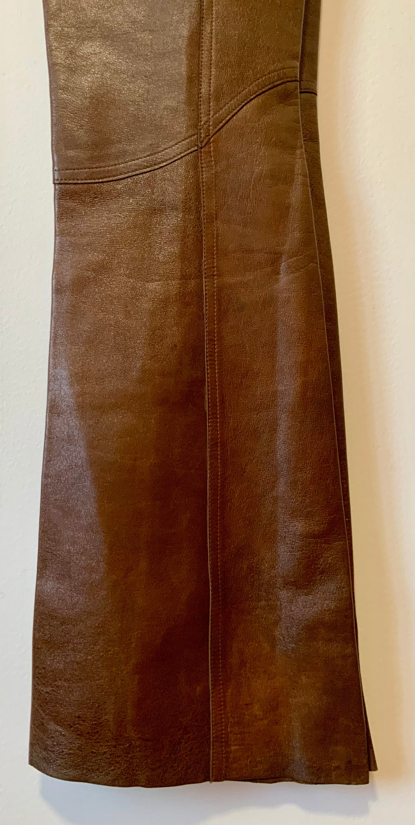 Incroyable Pantalon 70pants Pattes d’éléphant Flare Cuir Marron Unique