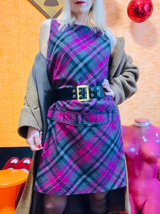 Robe tartan rose Écossaise Vintage 1990 Coupe Façon sixties