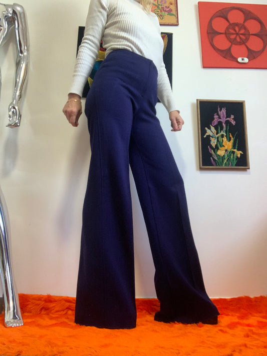 Pantalon Flare Pattes d’éléphant Vintage 1970 en Dralon Deadstock