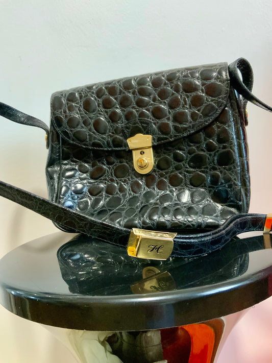Sac à main Cuir vernis grains Croco Vintage Chic