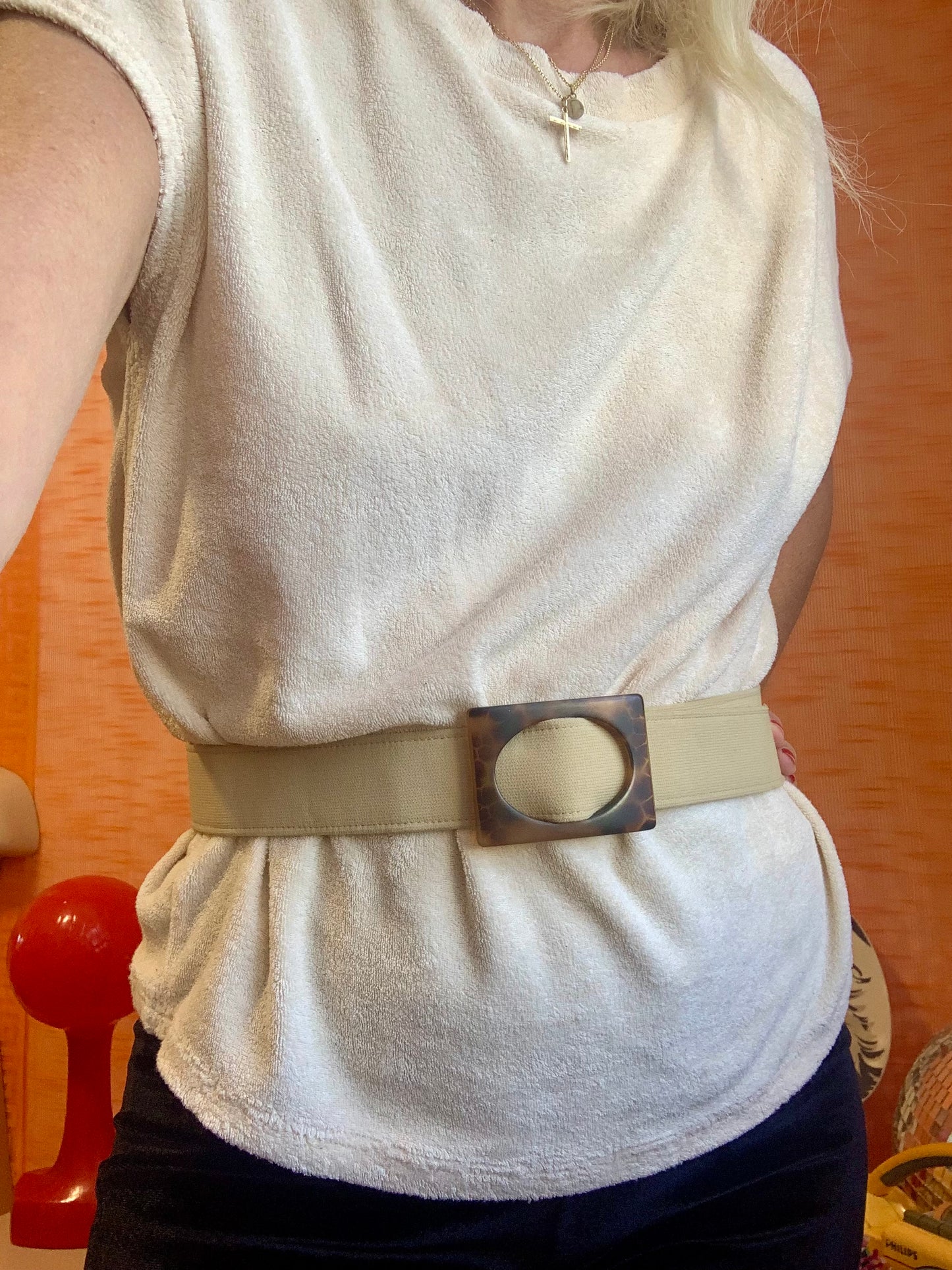 Superbe ceinture cuir et boucle Bakélite Vintage ajustable