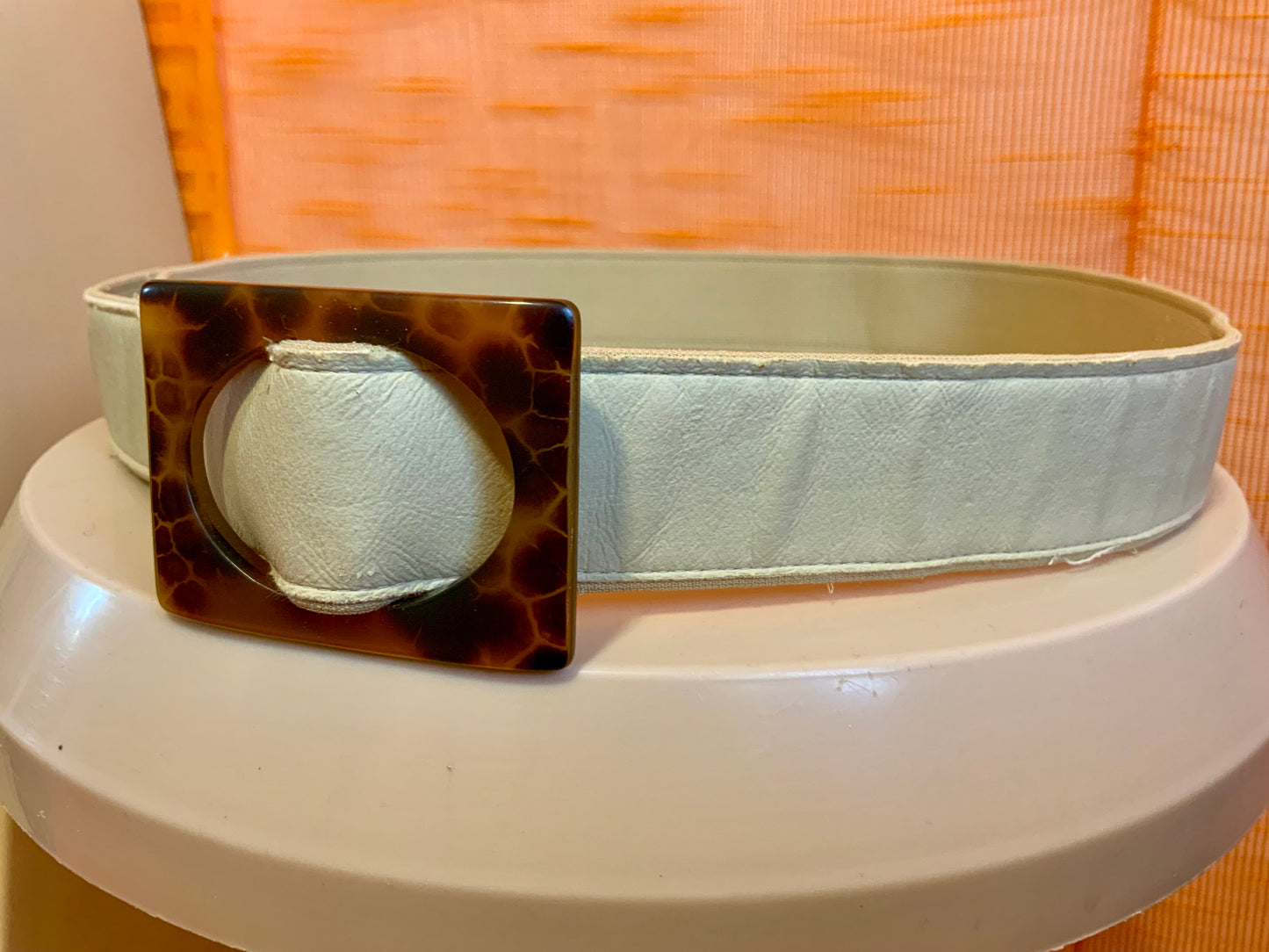 Superbe ceinture cuir et boucle Bakélite Vintage ajustable