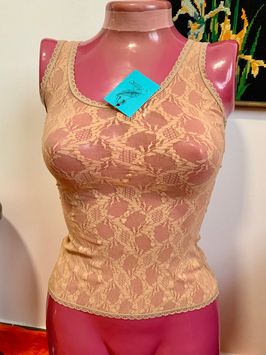 Débardeur Dentelle mousse nude Deadstock 1980 Sexy Vintage France
