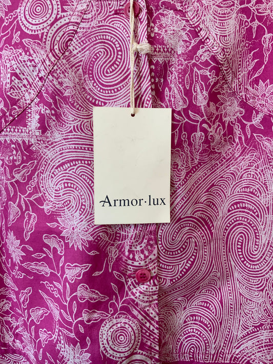 1980 Débardeur boutonné motifs fleurs Fuchsia Coton Deadstock Armor Lux Vintage
