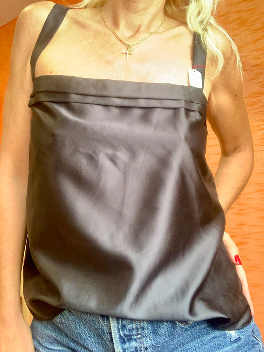 Débardeur effet satin Noir Deadstock Vintage Neuf 1980 France