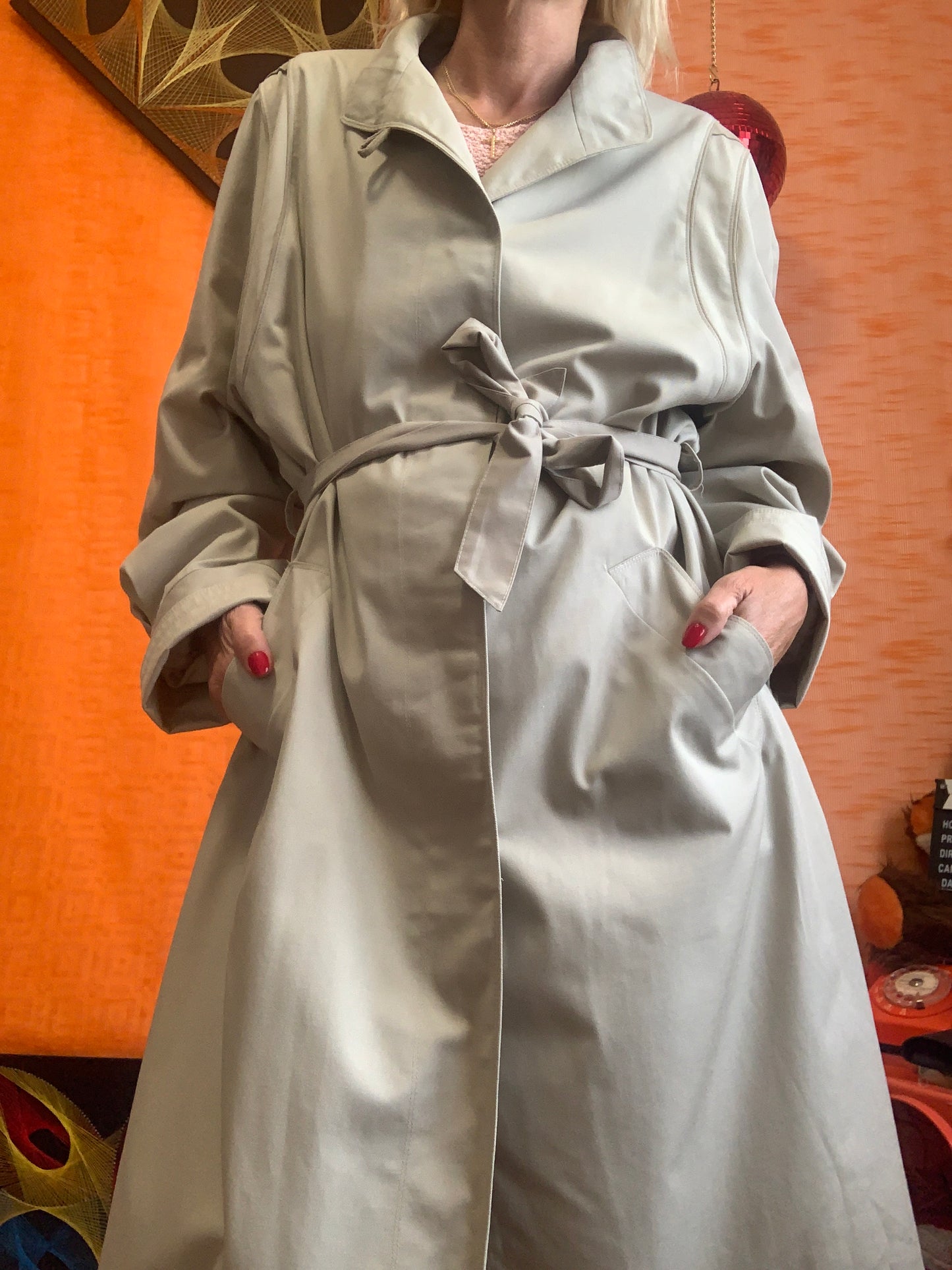 Trench ceinturé 1980/1990 Vintage Chic empiècements daim