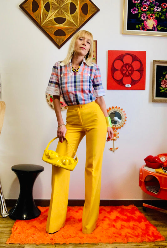 Sublime Pantalon Flare pattes d’éléphant Jaune Deadstock Tergal 1970