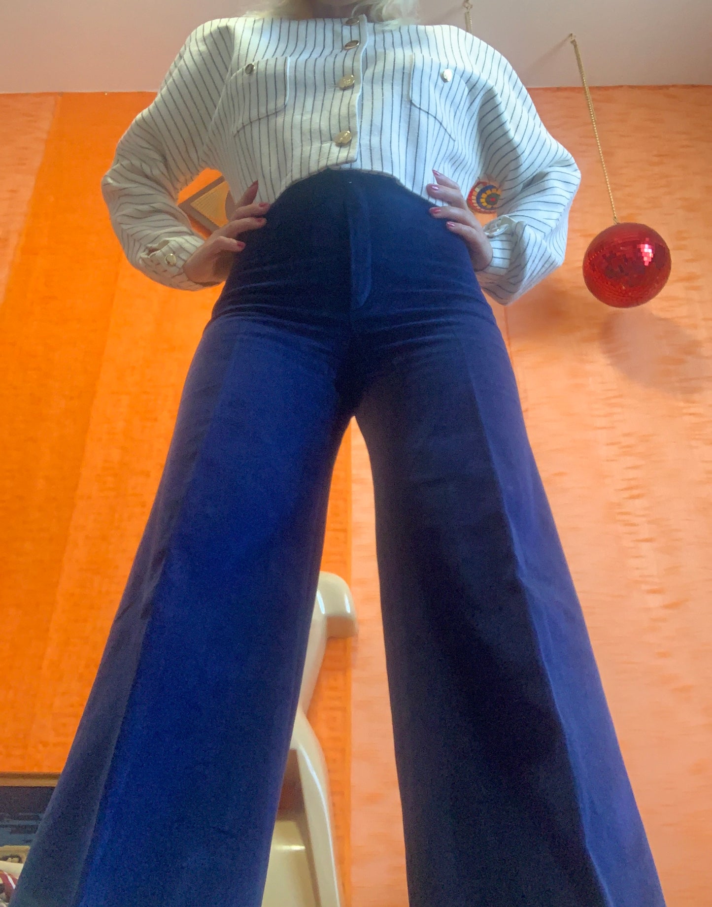 Incroyable Pantalon Pattes d’éléphant Velours épais Taille Haute Vintage 1970
