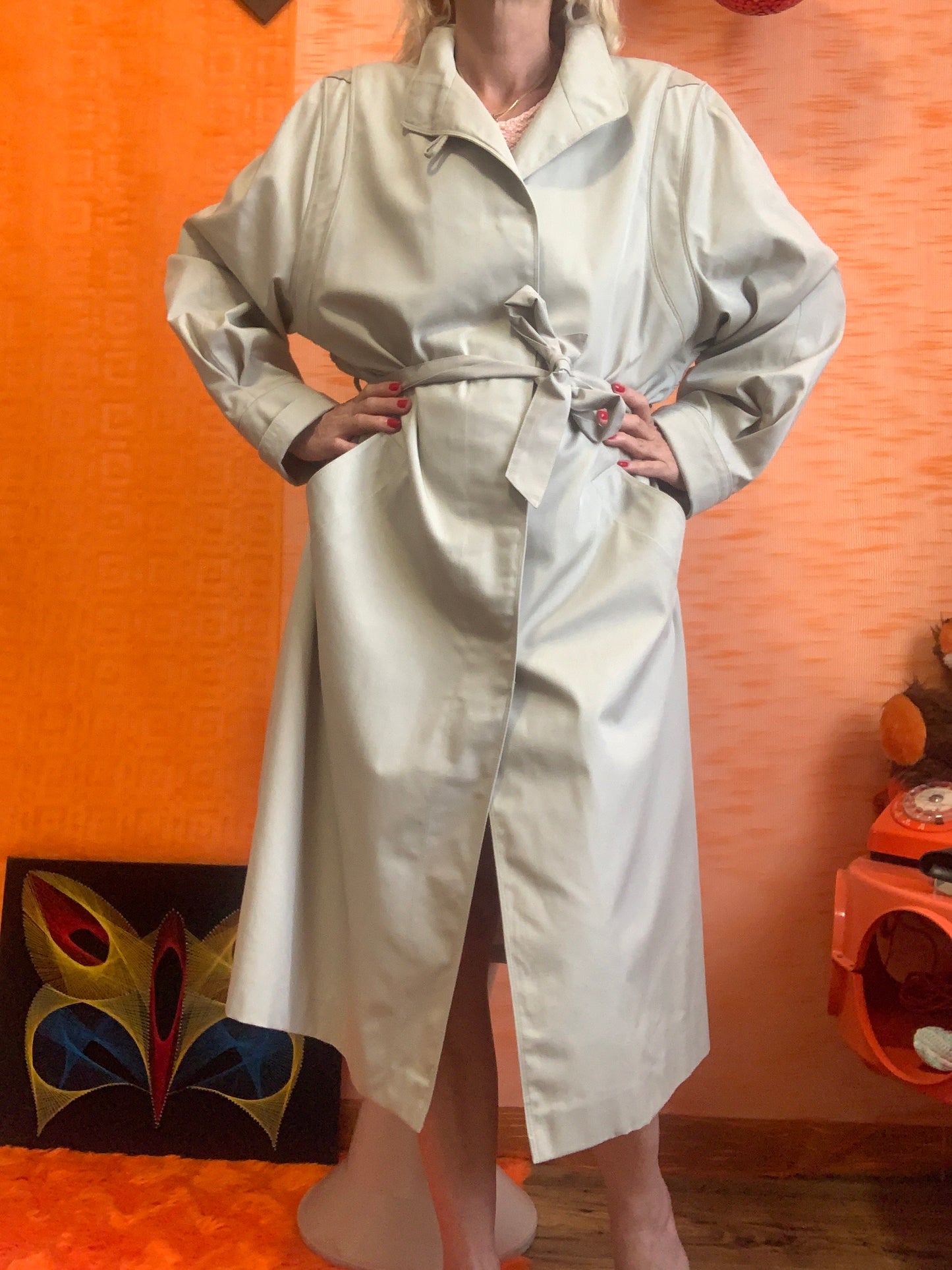 Trench ceinturé 1980/1990 Vintage Chic empiècements daim