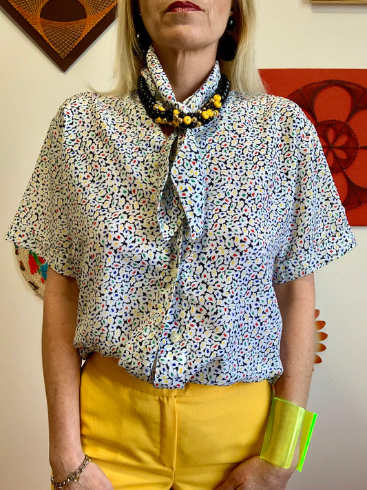 Chemisier coloré Vintage 1990 Col Lavallière Chic